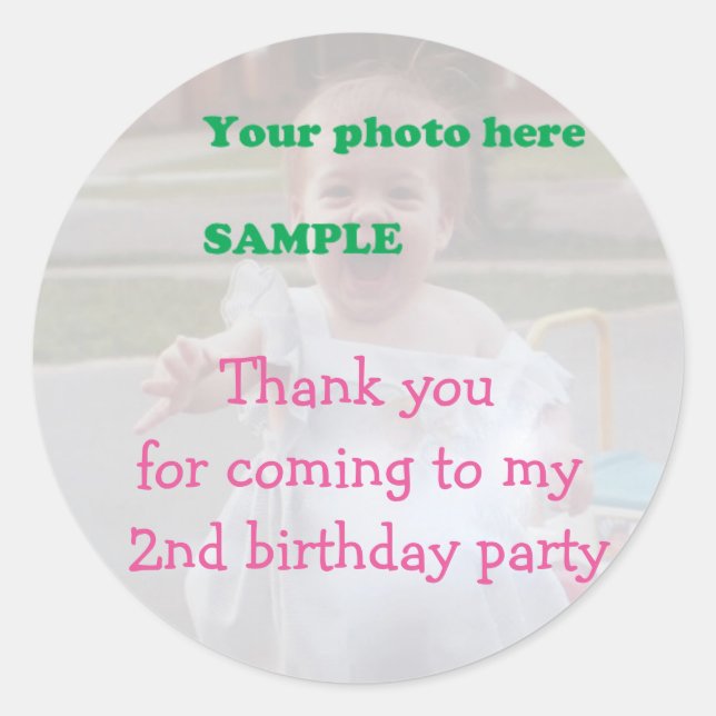 Child's 2nd Birthday Party Thank you Classic Round Sticker (Front)