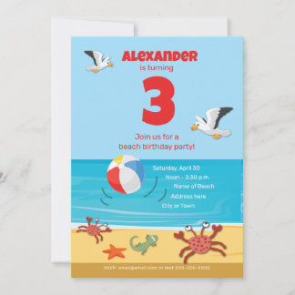 Child's 3rd Birthday Beach Party Invitation