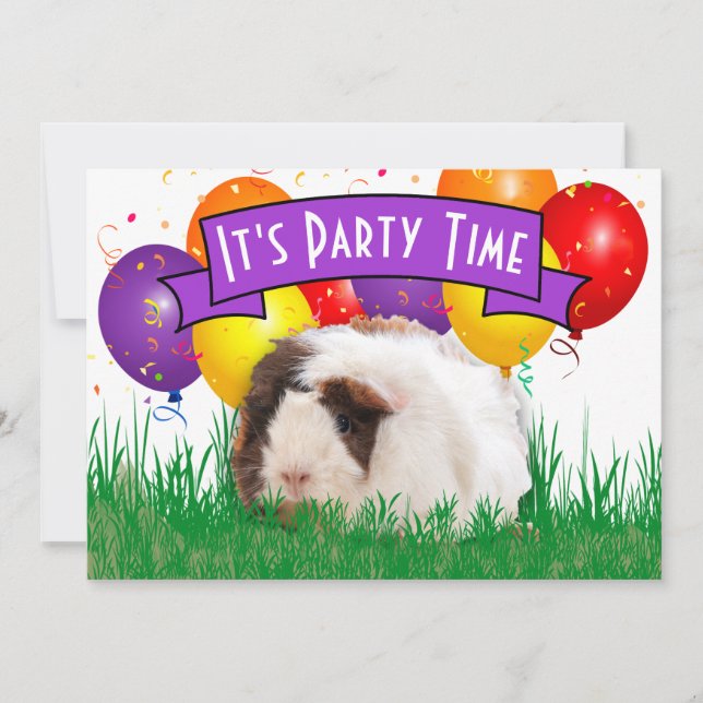 Child's 3rd Birthday Party Guinea Pig Balloons Invitation (Front)