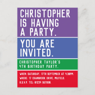 Child's 4th Birthday Party Invitation