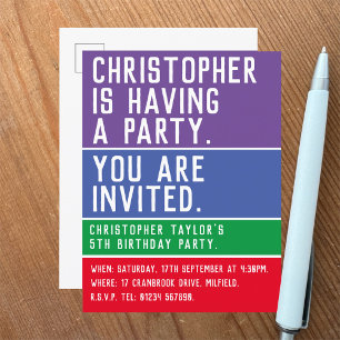 Child's 5th Birthday Party Invitation Postcard