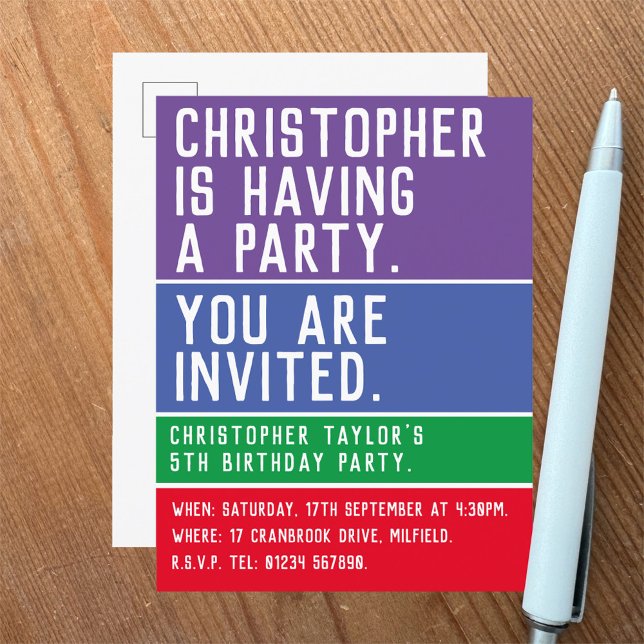 Child's 5th Birthday Party Invitation Postcard (Creator Uploaded)