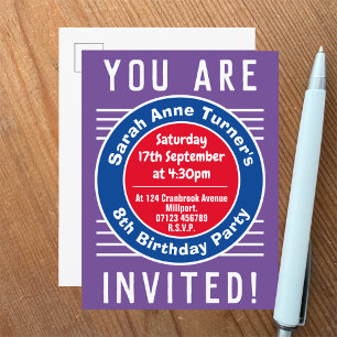 Child's 8th Birthday Party Invitation Postcard