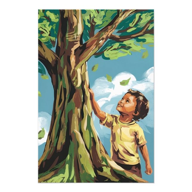 Child's Admiration: Vibrant Modern Tree Poster (Front)