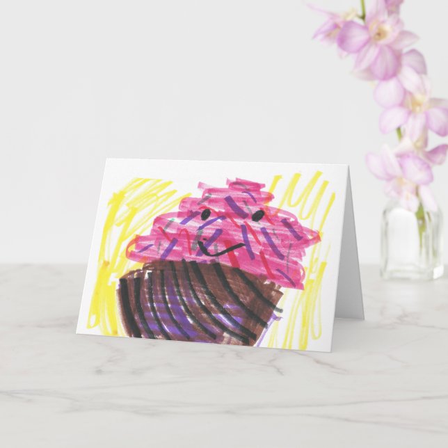 Child's Art Cute Cupcake Card (Orchid)