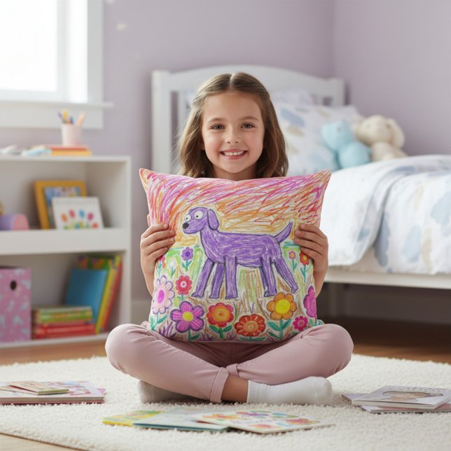 Childs Artwork Colorful Abstract Kids Drawing  Cushion (Creator Uploaded)