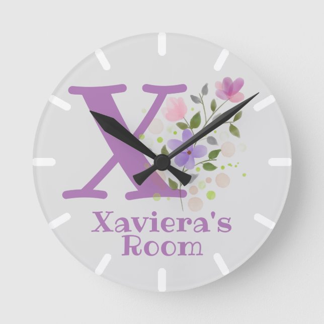 Childs Bedroom Clock with Name Xaviera & Initial (Front)