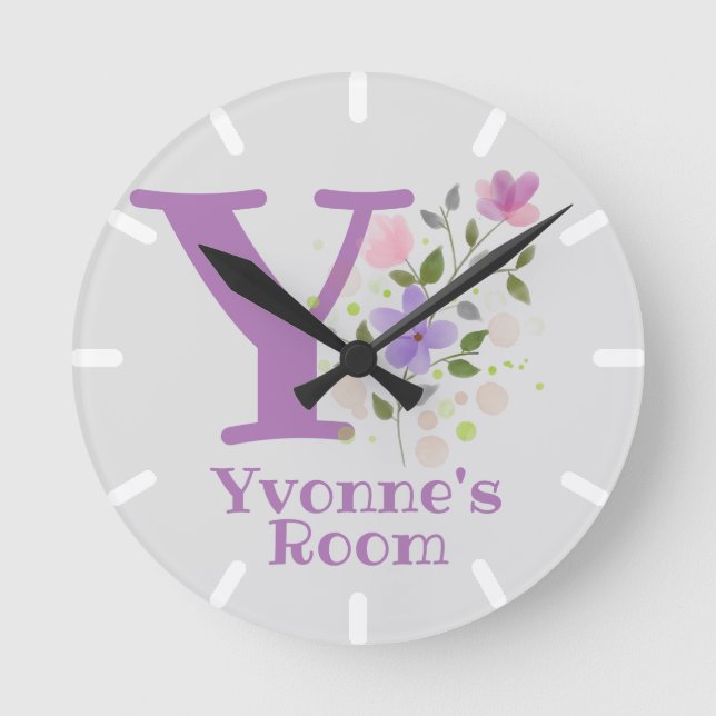 Childs Bedroom Clock with Name Yvonne & Initial (Front)