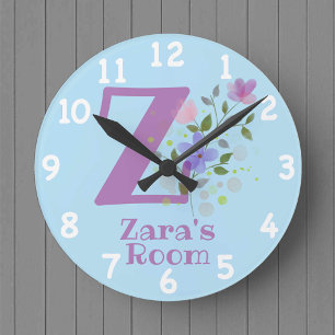 Child's Bedroom Clock with Name Zara & Initial