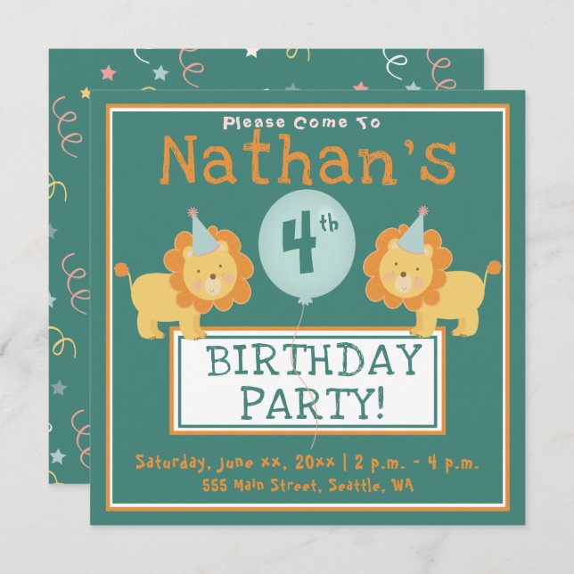 Child's Birthday - 4 Years Old - Party Invitation (Front/Back)
