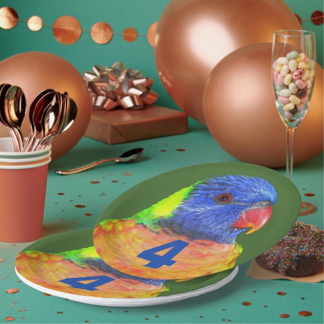 Child's Birthday Age Rainbow Lorikeet Paper Plate (Multi)