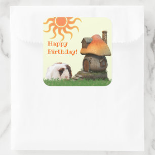 Child's Birthday Cute Guinea Pig Mushroom House Square Sticker