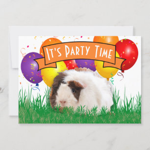 Child's Birthday Guinea Pig Balloons Orange Banner Invitation