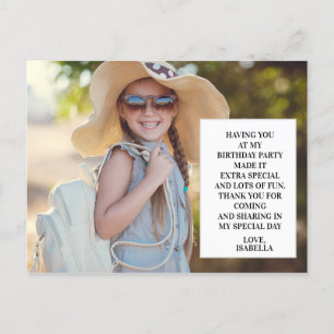 Child's Birthday Party Photo Thank You Postcard