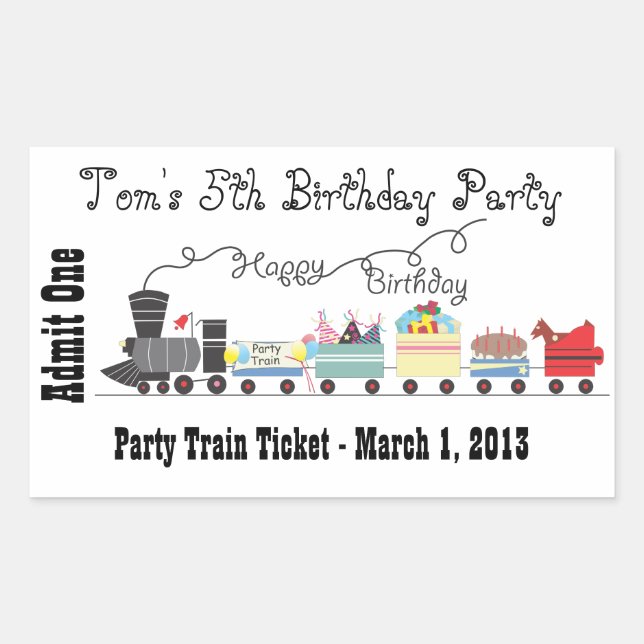 Child's Birthday Party Train Ticket stickers (Front)