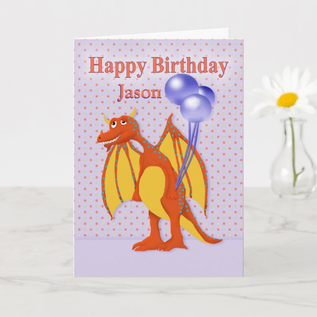 Child's Birthday with Cute Smiling Dragon Card (Small Plant)