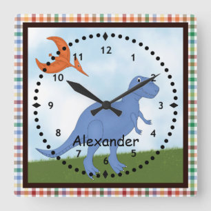 Child's Blue Dinosaur Wall Clock