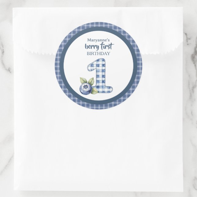 Child's Blueberry Berry First Birthday Classic Round Sticker (Bag)