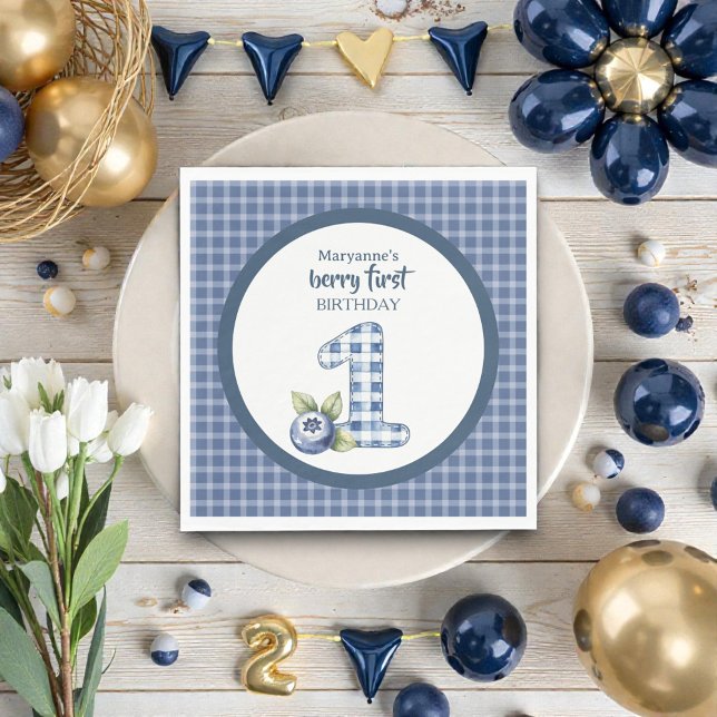 Child's Blueberry Berry First Birthday Napkin (Creator Uploaded)