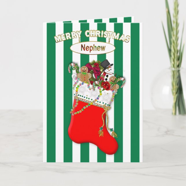 Child's Christmas Stocking - Nephew - Candy Holiday Card (Front)