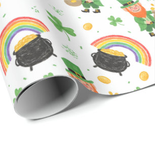 Child's Coloring Style Fun St Patrick's Day  Wrapping Paper