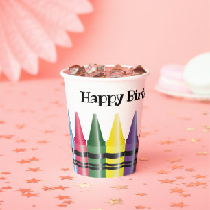 Child's Crayons Happy Birthday Paper Cups
