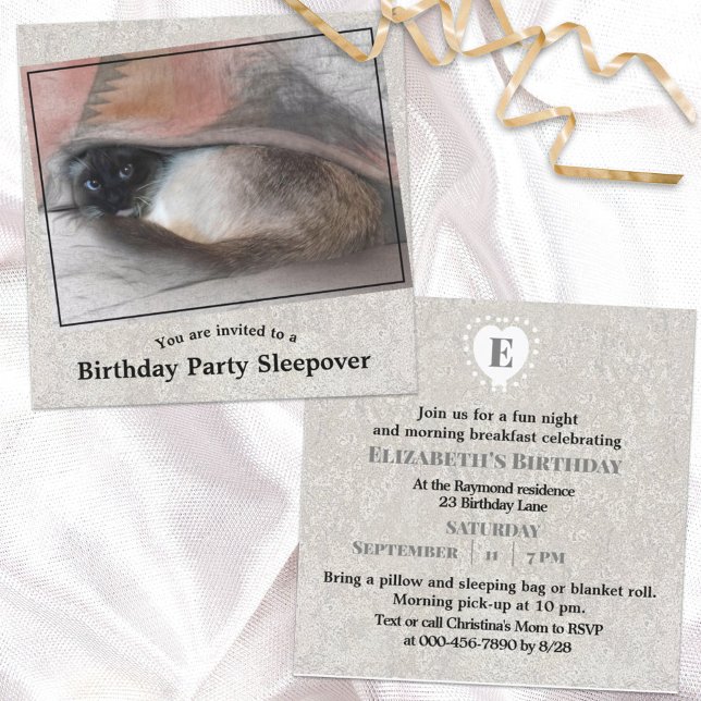 Child's Custom Birthday Siamese Kitten Sleepover Invitation (Creator Uploaded)
