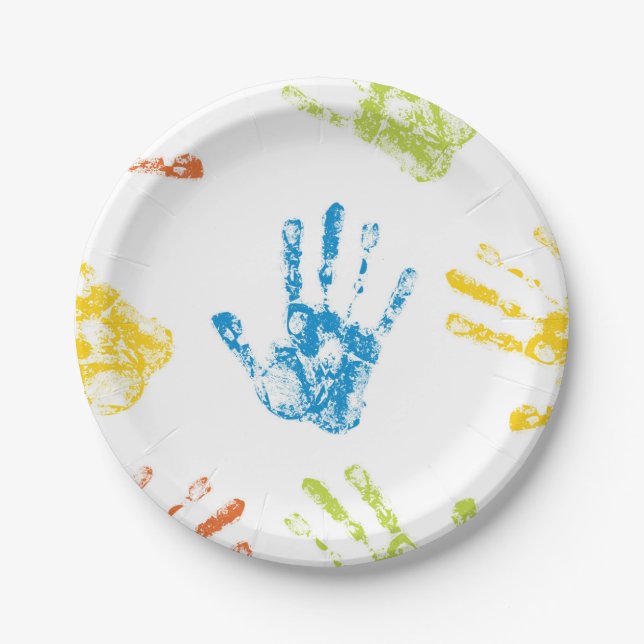 Child's Fingerpaint Handprint Paper Plate (Front)
