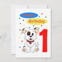 Child's First Birthday Cute Puppy and Colorfetti