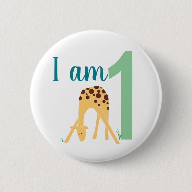 Child's First Birthday Modern Giraffe Button (Front)