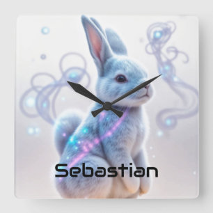 Child's Galaxy Blue Bunny Square Wall Clock