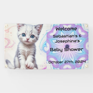 Child's Galaxy Blue Kitten, Baby Shower Banner