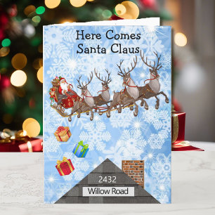 Child's House Address Name Christmas Santa Claus Holiday Card