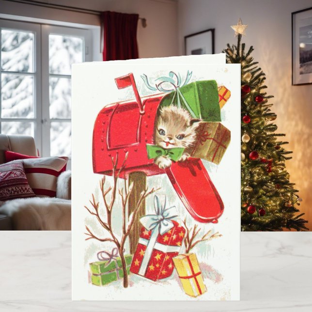 Child's Name Christmas Kitty & Puppy Personalise Holiday Card (Creator Uploaded)