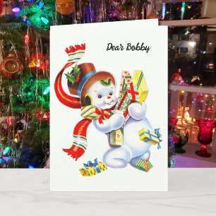Child's Name Christmas Santa Personalise Snowman Holiday Card