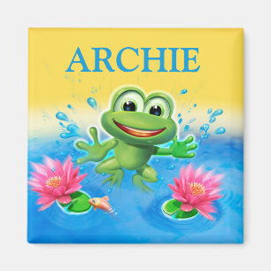 Child's name leaping frog fridge magnet