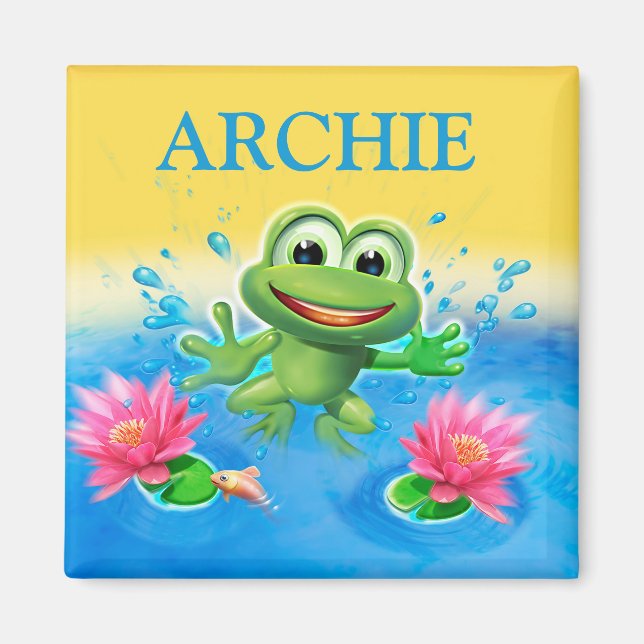 Child's name leaping frog fridge magnet (Front)