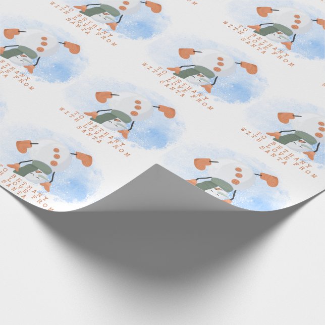 Childs Name Love From Santa Snowman Handstand Wrapping Paper (Corner)