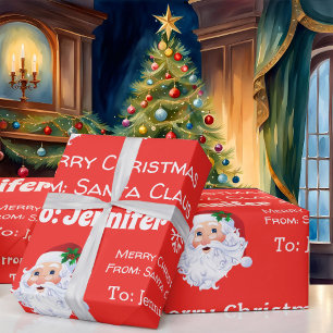 Child's Name Santa Christmas Red Gift Wrapping Paper