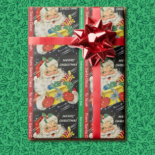 Child's Name Santa Claus Christmas Gift Wrapping Paper