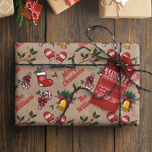 Child's Name Vintage Christmas Kraft Wrapping Pape Wrapping Paper