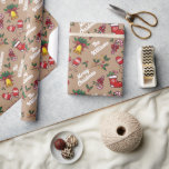 Child's Name Vintage Christmas Kraft Wrapping Paper<br><div class="desc">Custom name on this wrapping paper to add a festive touch to any Christmas gift you give. Personalised wrapping paper to add a festive touch to your Christmas gifts.</div>