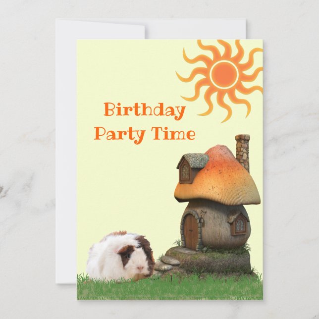 Child's Party Guinea Pig Mushroom House Custom Invitation (Front)