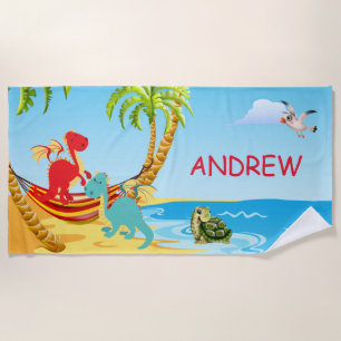 Child's Personalised Beach Towel with Dragons