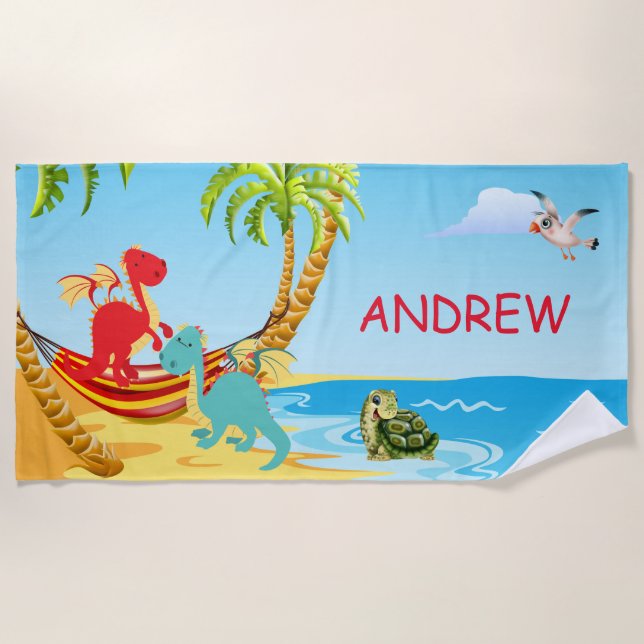 Child's Personalised Beach Towel with Dragons (Front)