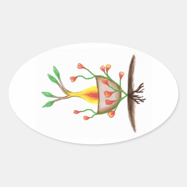 Child's Plant Art Oval Sticker (Front)