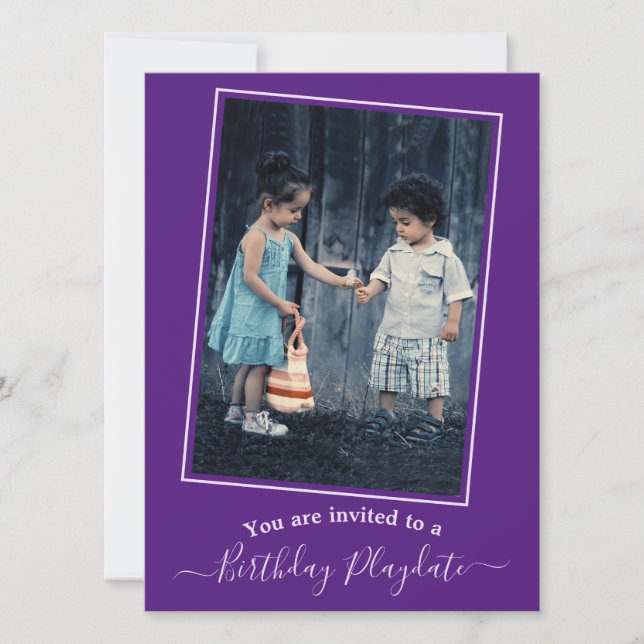 Child's Purple Birthday Playdate Custom Photo Invitation (Front)