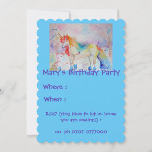 Child's Rainbow Unicorn Birthday Invitation