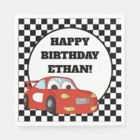 Child's Red Race Car Black White Birthday Party
