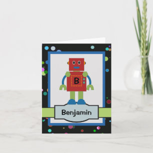Child's Red Robot Personalised Note Card
